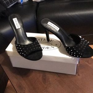 Steve Madden Black Spike Mules, Size 7.50, black suede